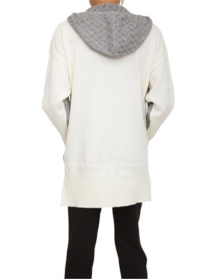 Cardigan full zip e cappuccio Fracomina in viscosa grigia e bianca in DONNA