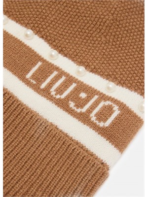 Berretto beanie Liu Jo donna in viscosa cammello con perle in DONNA