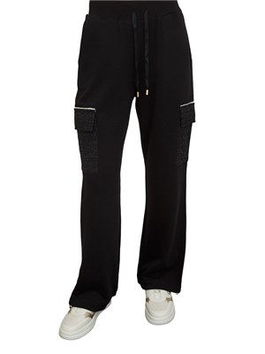 Pantaloni tuta Liu Jo donna in misto cotone nero con tasche lurex in DONNA