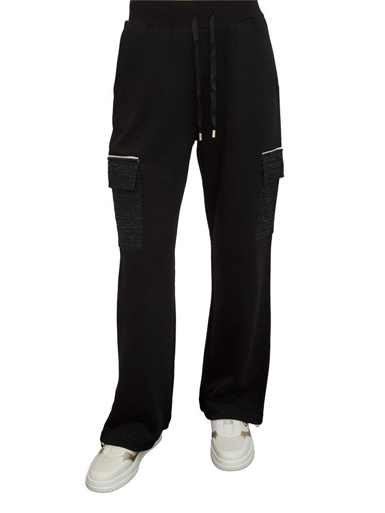 Pantaloni tuta Liu Jo donna in misto cotone nero con tasche lurex