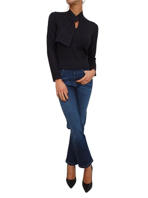 Maglia donna Maestrale Nenette in viscosa blu con sciarpina e borchie in DONNA