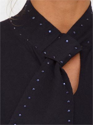 Maglia donna Maestrale Nenette in viscosa blu con sciarpina e borchie in DONNA