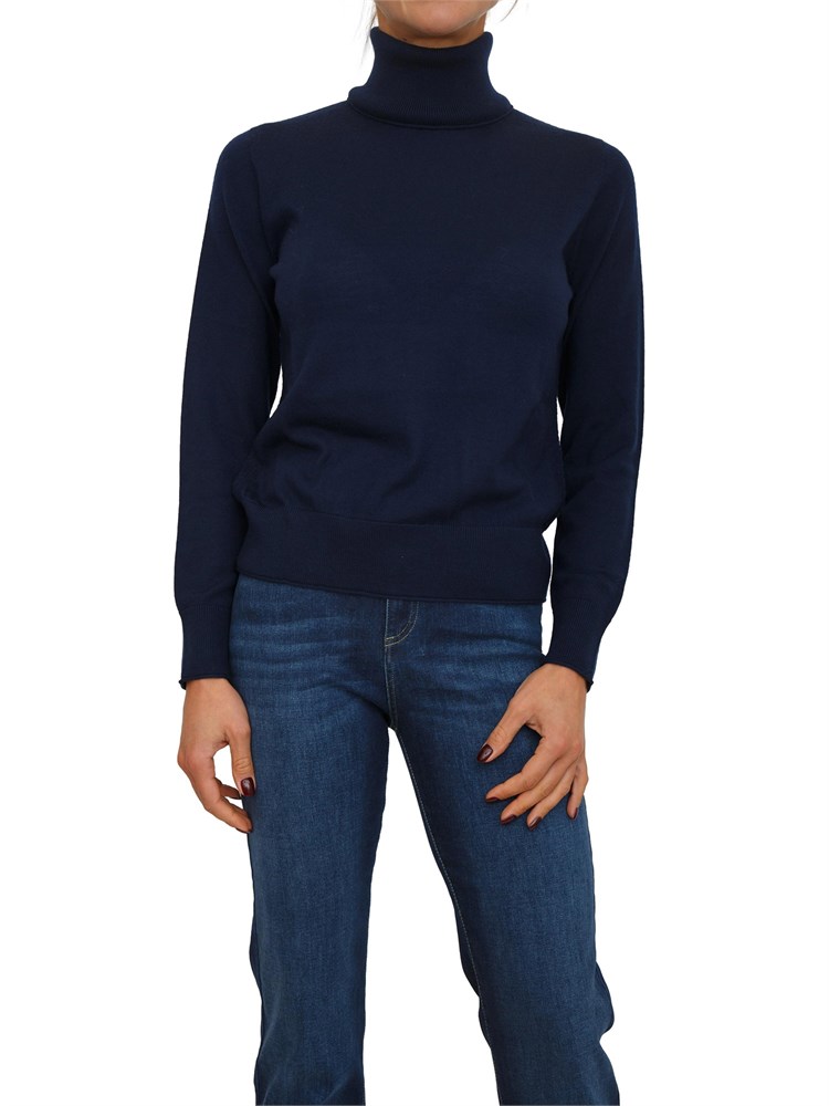 Maglia donna a collo alto Mita Nenette in lana merino blu