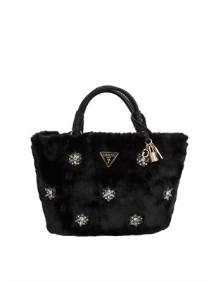 Borsa Shaida Guess Jeans in ecopelliccia nera con fiori gioiello in DONNA