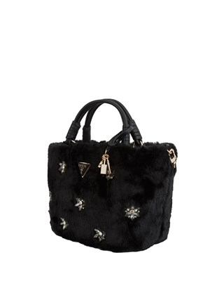 Borsa Shaida Guess Jeans in ecopelliccia nera con fiori gioiello in DONNA