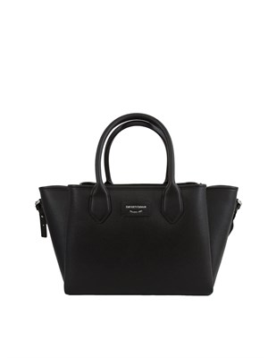 Shopper media Emporio Armani in ecopelle palmellata nera in DONNA
