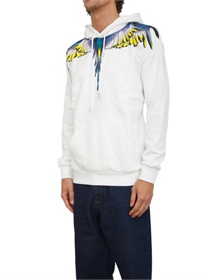Felpa con cappuccio County of Milan bianca stampa aquila multicolor in UOMO
