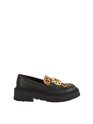Mocassini Liu Jo Rumi 34 in pelle nera e inserto cavallino animalier in DONNA