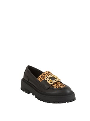 Mocassini Liu Jo Rumi 34 in pelle nera e inserto cavallino animalier in DONNA