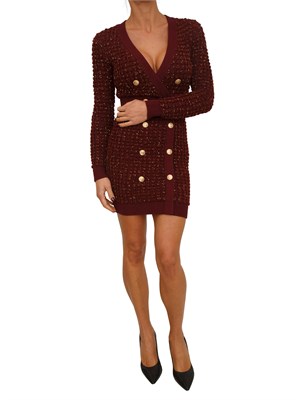 Abito Elisabetta Franchi in maglia bouclÉ bordeaux con paillettes in DONNA