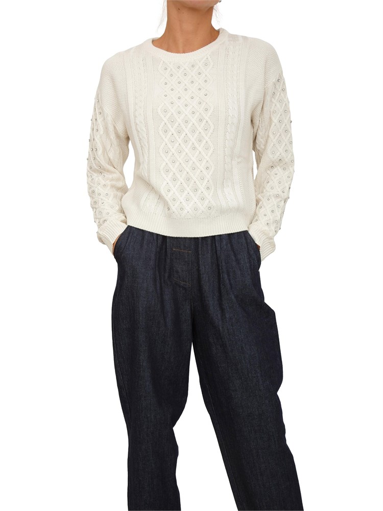 Maglia Emiliana Kocca bianco panna con diamantini