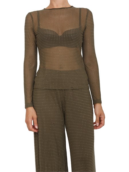 blusa marella in tulle trasparente verde con cristalli all over selina