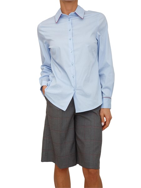 camicia donna evole di kocca in cotone azzurro e profili bordeaux evolepcm7742abun3481