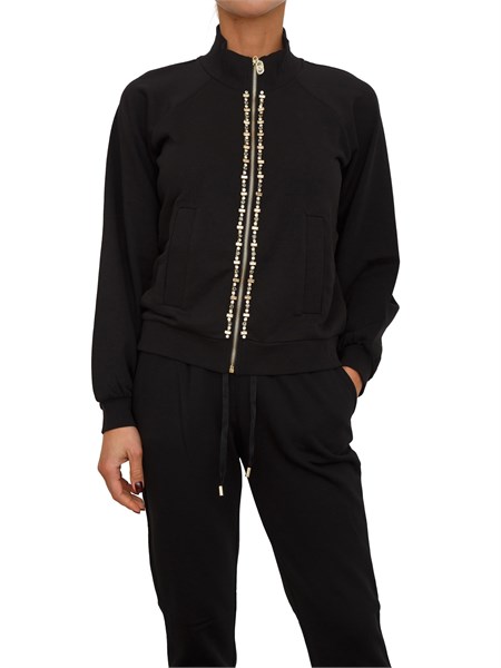 felpa full zip liu jo donna in misto cotone nero con strass tf5112fs321