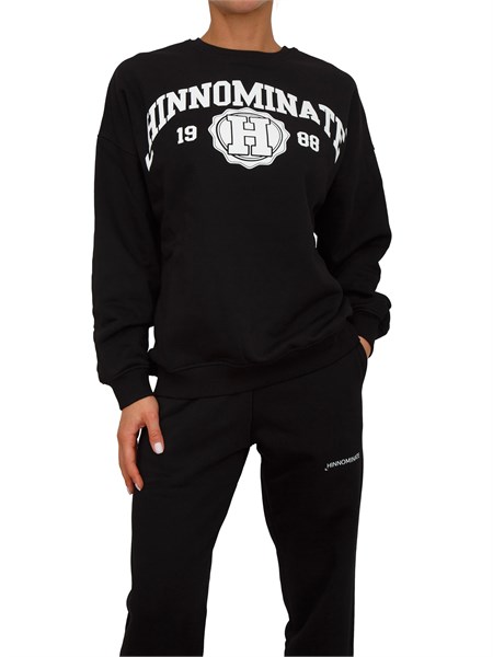 felpa hinnominate donna in cotone nero e logo hmabw02070tmtf0012