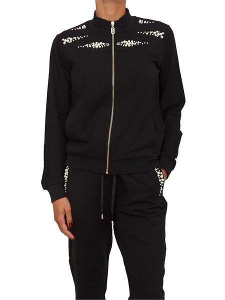 felpa liu jo donna in viscosa nera con perle tf5152fs576