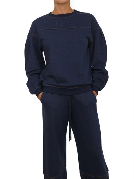 felpa max mara mm in jersey di cotone blu con cuciture a contrasto mogol