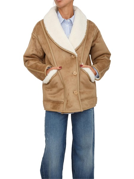 giaccone guess jeans in simil shearling cammello con pelliccia w5bl94wj100