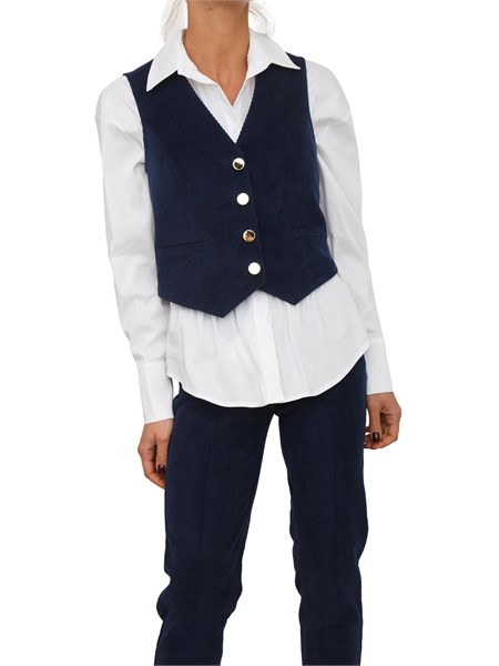 gilet donna fracomina in velluto a costine blu fs25wj5003w59401
