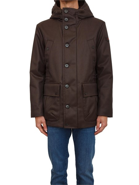 giubbino con cappuccio peuterey in drill di lana e nylon marrone peu5602fingalsrpecofur