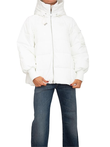 giubbino pinko in tessuto tecnico bianco opaco e cappuccio cruscaa2pe