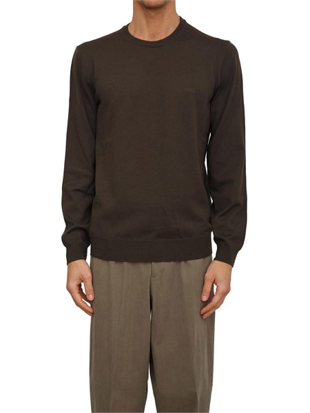 maglia boss uomo in lana vergine marrone botto l50476364