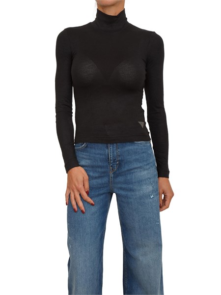 maglia collo alto guess jeans donna in viscosa nera w4bp14kcgm2