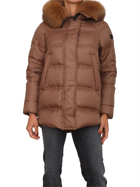 piumino peuterey donna in tessuto idrorepellente marrone con zip laterali ped5439takanmqn04fur