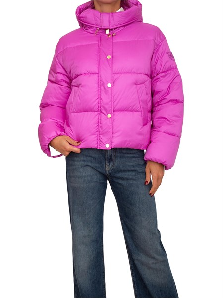 piumino pinko in tela tecnica semilucida fuxia con cappuccio impastoa2tf