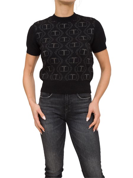 top donna twin set nero 232tt3120