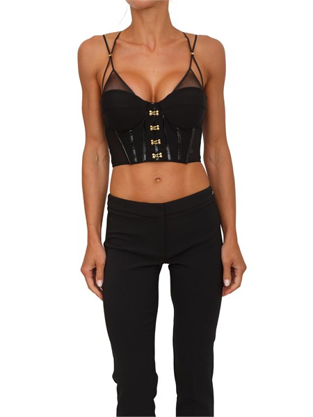 top elisabetta franchi in neoprene nero con dettagli corsetto to04057e2